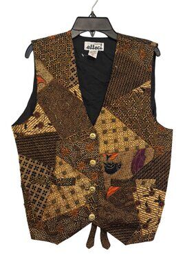 vintage Creazioni Effect Multicolor Patchwork Vest With Beaded Accents